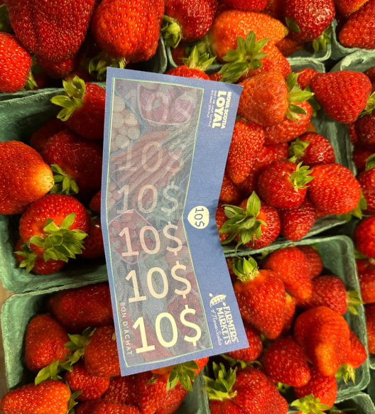 Nova Scotia Loyal Voucher sits atop bright, red strawberries